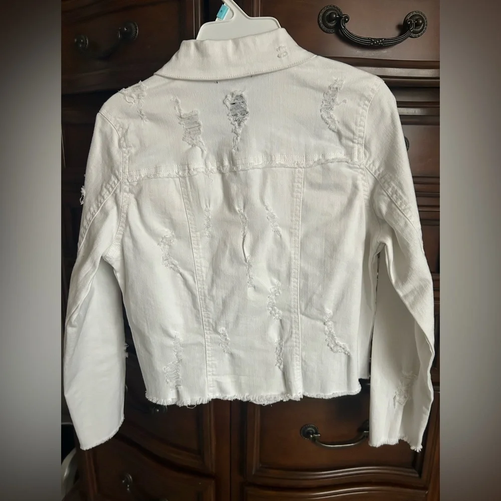 Shinestar White Distressed Cropped Denim Jacket Y2K Mini Baddie Girls Small